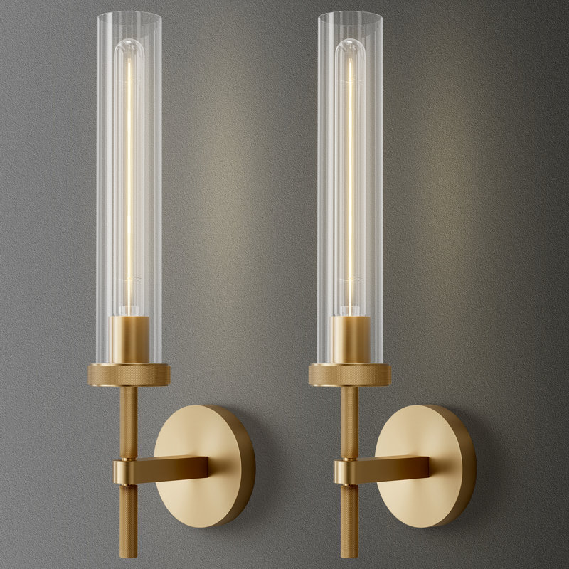 Koutarou 19.48" Dimmable Tube Wall Sconces, Solid Copper Base Gold Sconces Wall Lighting(Bulbs Included), Brass/Gold