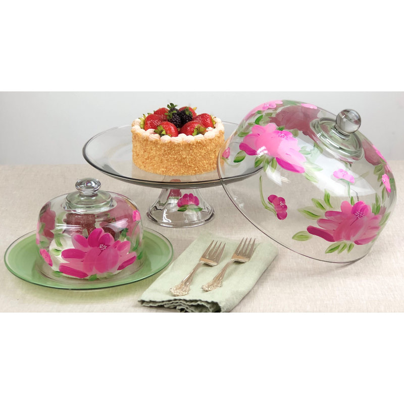 Peony Glass Cake Stand