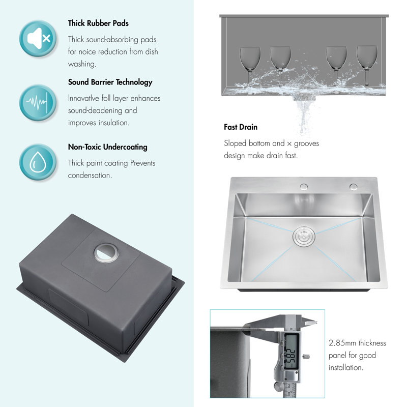 ATTOP 28 Inch Drop in Kitchen Sink Scratch-Resistant Stainless Steel Single Bowl with Bottom Grid