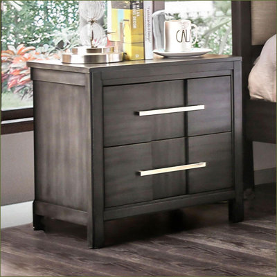 Table de chevet transitionnelle 2 tiroirs gris