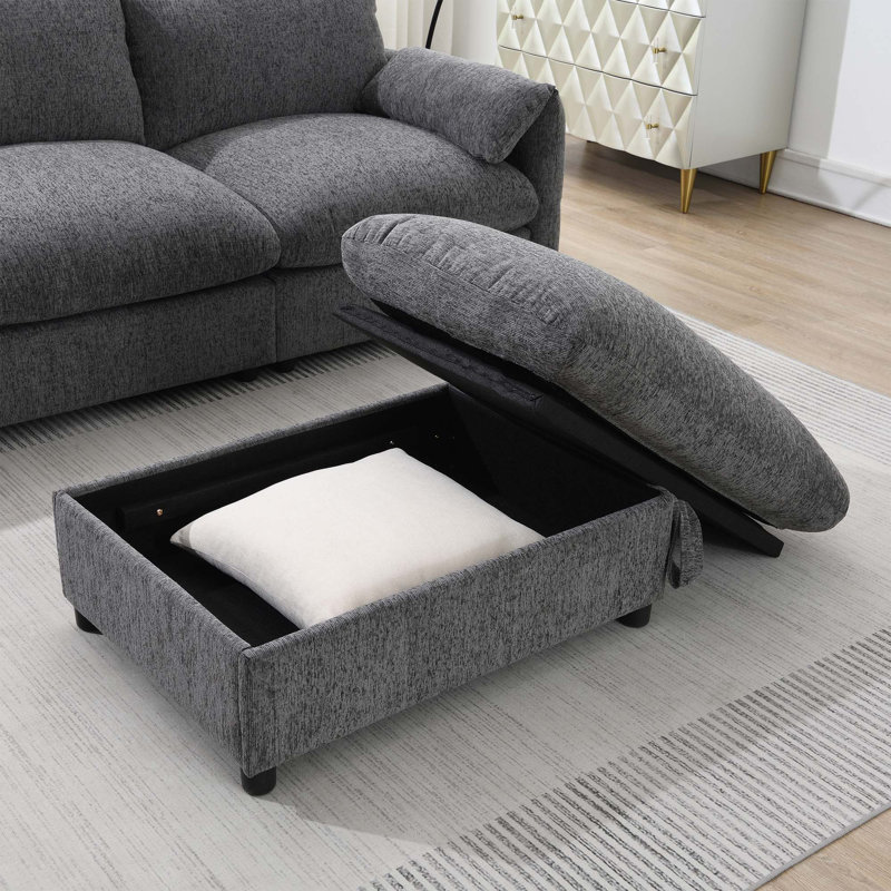 96.5" Chenille Sectional Sofa with Storage Ottoman and Pockets,Adjustable Phone Holder,Wide Seat,4 Seat L Shaped Couch Set,Comfy Sofa with USB Charger for Living Room,Apartment,3 Colors