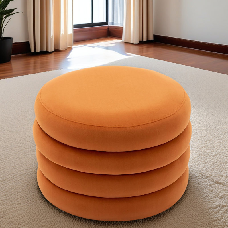 Repose-pieds rond avec rangement en tissu, Velours orange