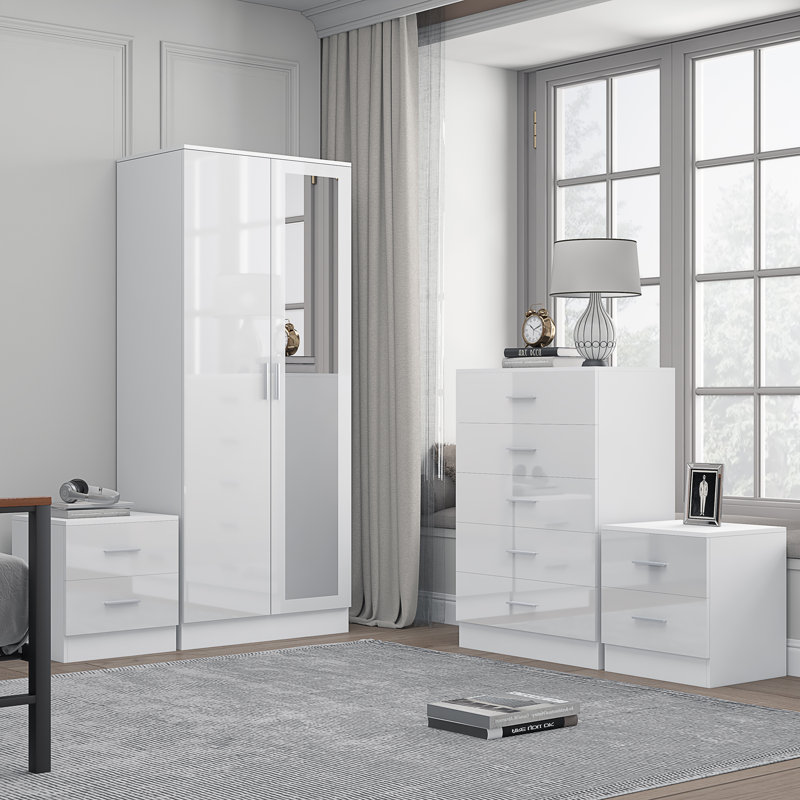 Eva Piece Bedroom Set, White Gloss / Matt White