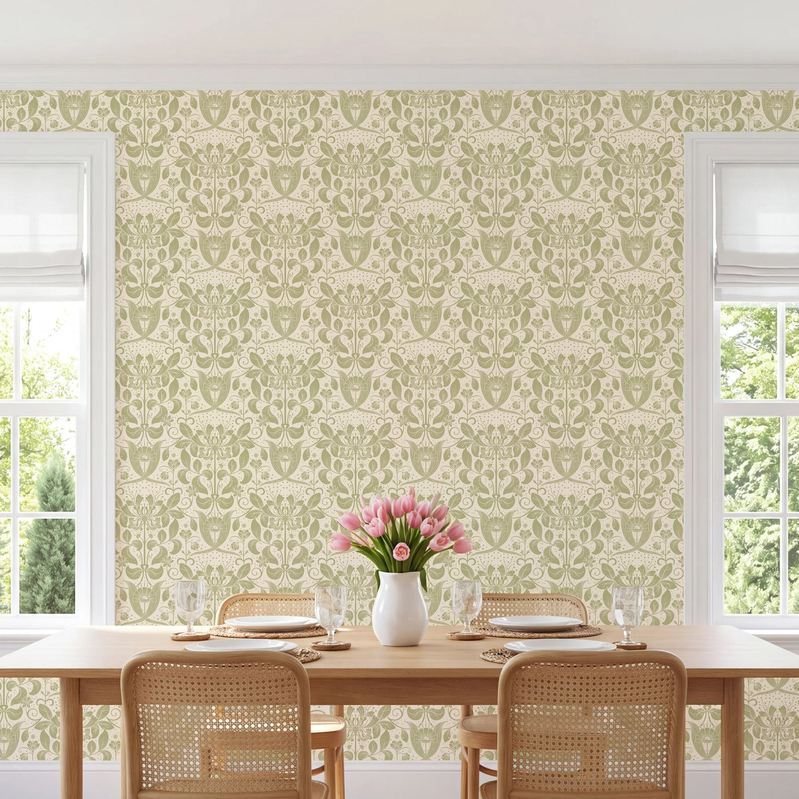 Leavy Floral Wallpaper, Olive