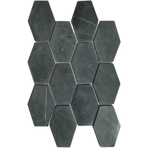CNK Tile Dark Grey XL Large Elongated Hexagon Marble Mosaic Tile