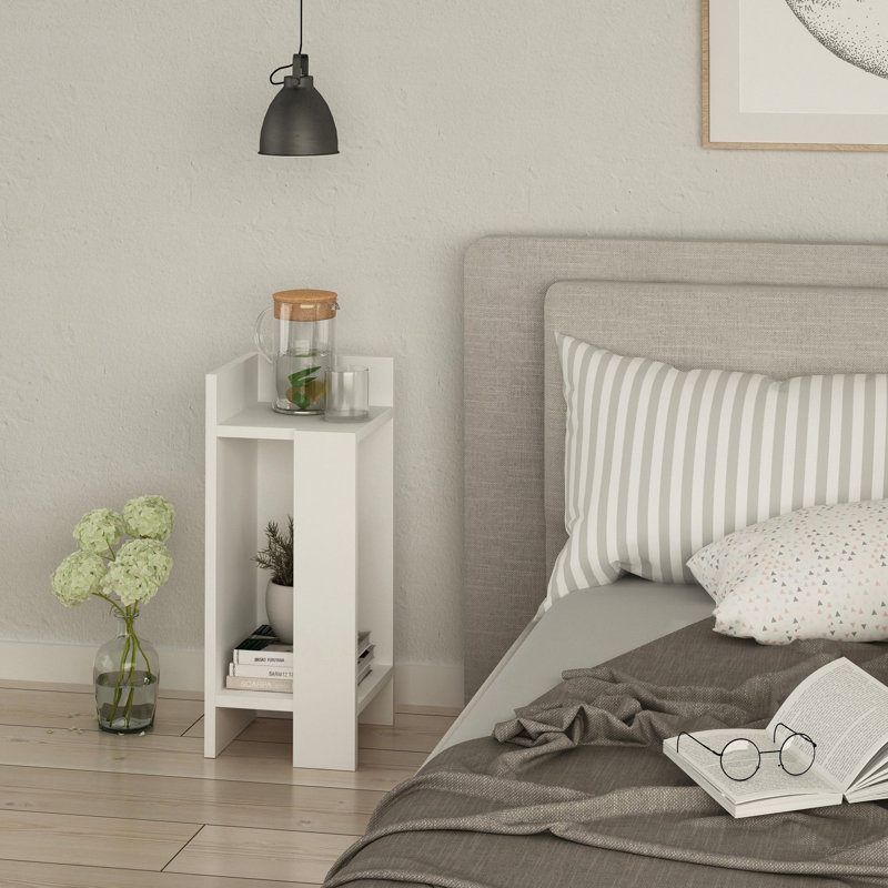 Lochlan Modern Compact Nightstand Bedside Table 25 x 27 x 60cm  Bedroom Furniture, White, Right Orientation