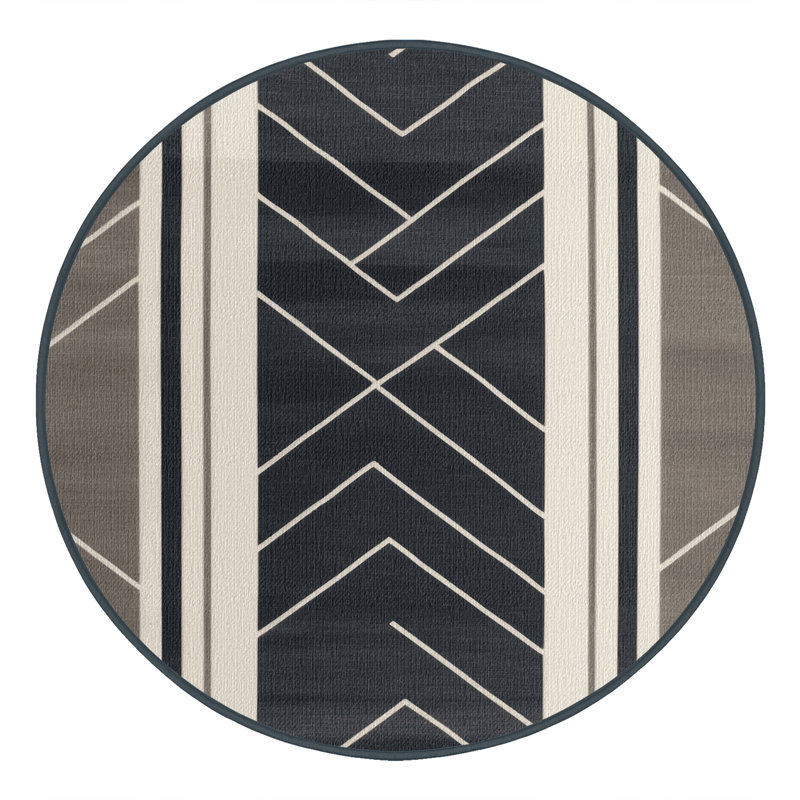 Washable Pearl Slate Gray Striped Area Rug, Round 5'