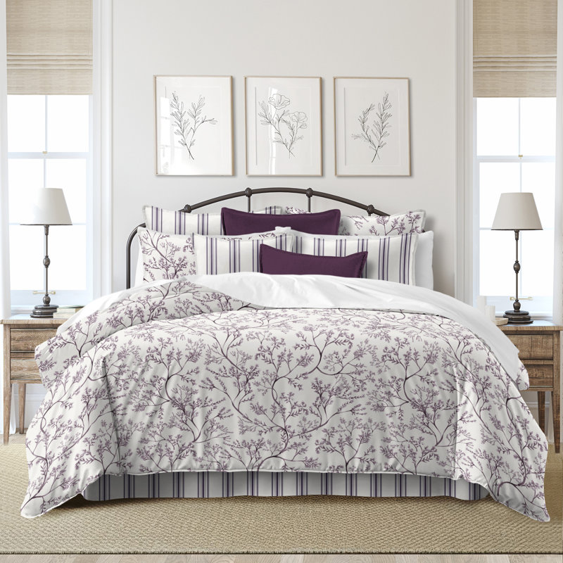 Tinsley Plum Cotton Duvet Cover Set, King Duvet Cover + 7 Additional Pieces