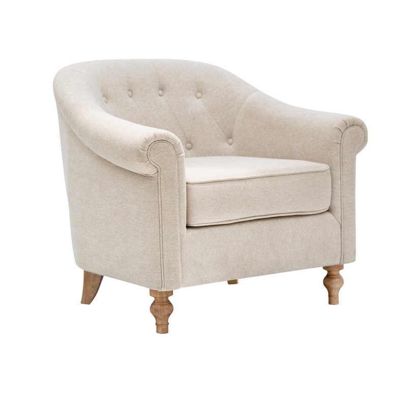Beige Microfiber Barrel Accent Chair with Wood Legs
