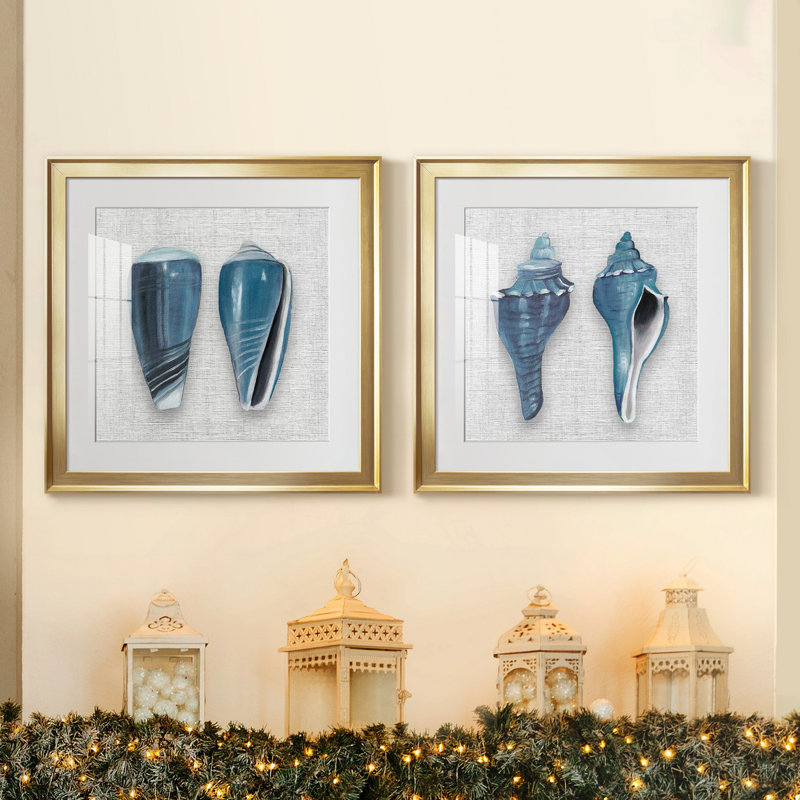 Au bord de la mer III - ensemble de 2 reproductions de photos encadrées, H 17,5 po x l 35 po x P 1,5 po, Papier encadré doré