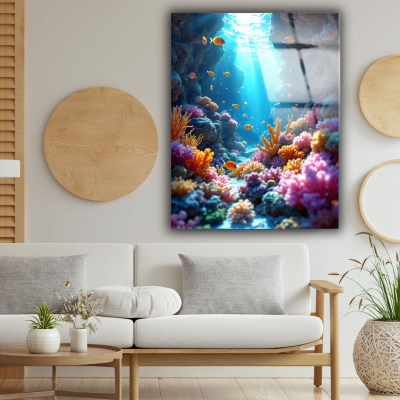 Art mural en verre trempé sous la mer, H 40 po x l 30 po