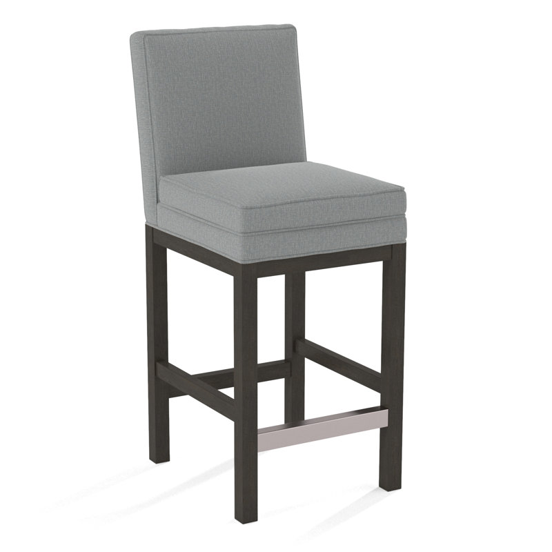 Upholstered Stool, Honey Finish, Light Blue Performance Fabric; 0851-55