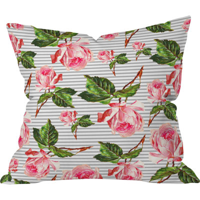Coussin décoratif intérieur/extérieur roses et rayures