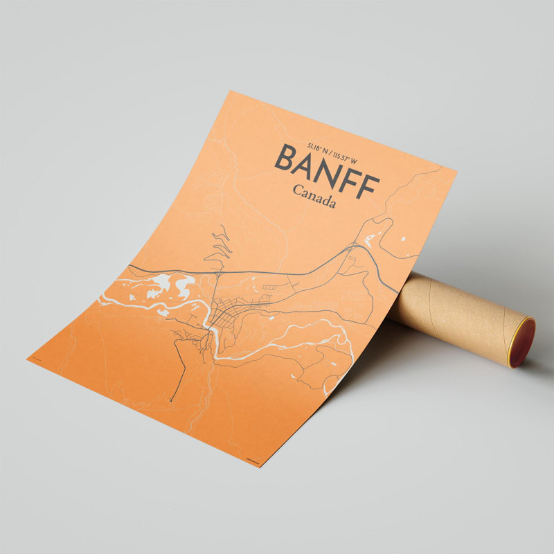 Banff, carte de la ville, impression, H 24 po x l 18 po, Orange / gris