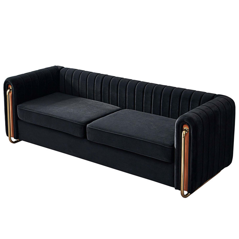 Canapé à accoudoirs arrondis 84,25 po Keeshaun, Velours noir