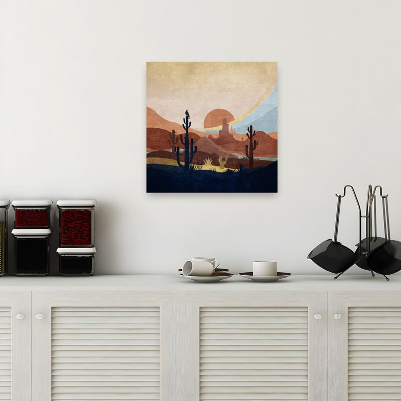 " Desert Sunset View Minimalist Peaceful Retro Cactus Landscape Mountain Wall Art Print " by Emel Tunaboylu