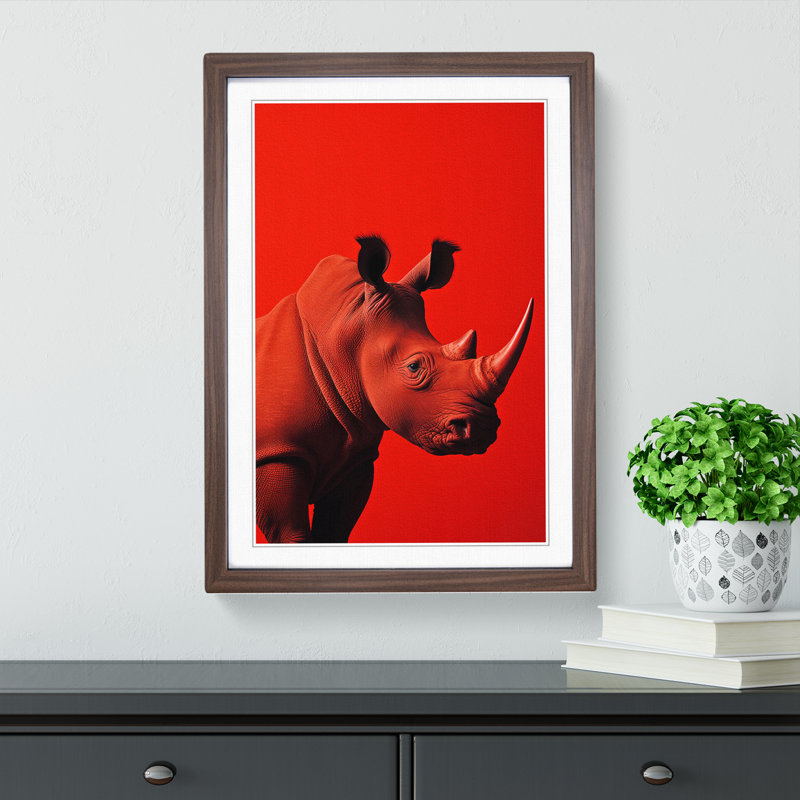 Rhino Minimalism Art - Framed Print, Walnut Framed, 34cm H x 25cm W x 2cm D