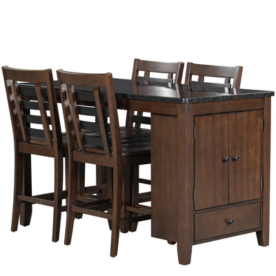 Counter Height 5-Piece Dining Table Set With Tabletop, Solid Wood Table Set With Storage Cabinet And Drawer -  Red Barrel StudioÂ®, 0BA6365CA1104E629739783DCCAC23F0