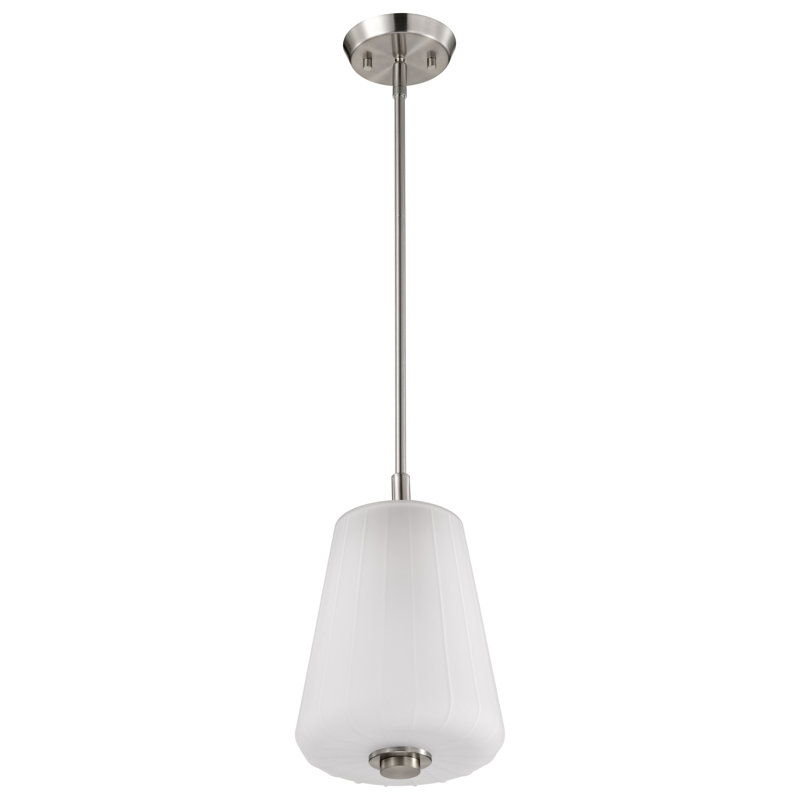 Lune - Mini Pendant - Etched Glass, 1 Light, Brushed Nickel, 12.75" H x 8" W x 8" D