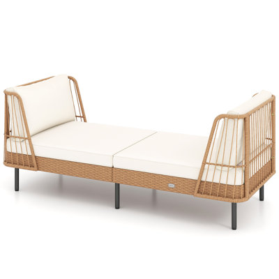 Causeuse d'extérieur en rotin avec coussins Boho, blanc