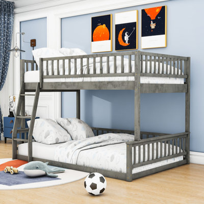 Wood Full XL Over Queen Bunk Bed With Ladder And Guardrails by Harriet Bee