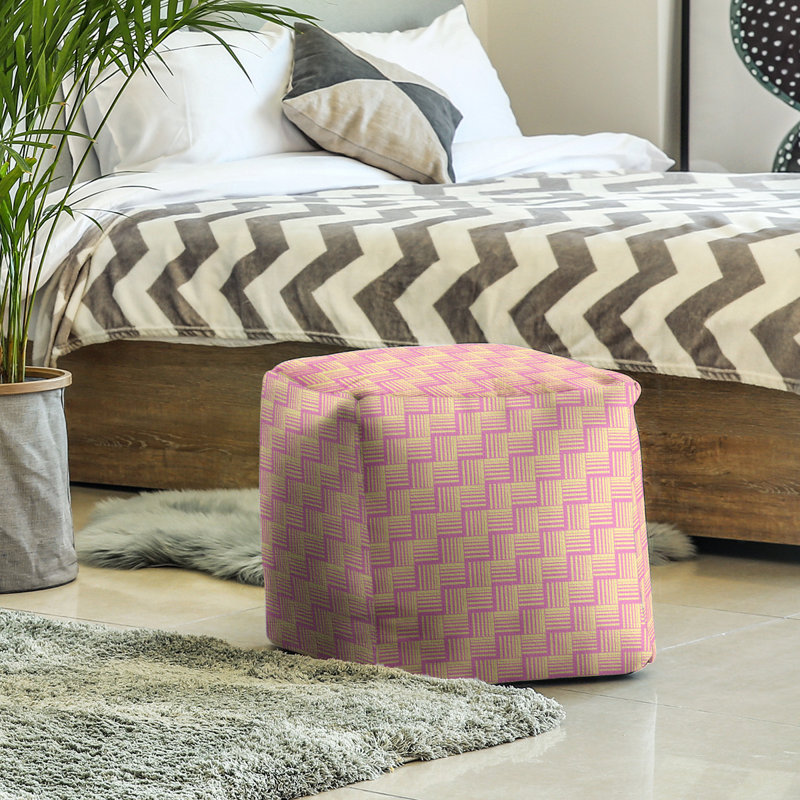 Repose-pieds cubique à rayures classic basketweave, Rose / jaune