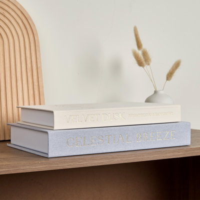 Linen Magnetic Book Storage Boxes Set of 4 – Decorative Book-Shaped Organizer for Home, Living Room, Office, or Bookshelf – Durable, Space-Saving, Magnetic Closure – Gray + Beige Set 2