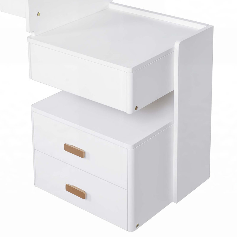 3-in-1 Makeup Vanity Desk with Flip-Top Mirror, LED Lighting, Adjustable Length & Ample Drawers - Stylish Multi-Functional Dressing Table for Home