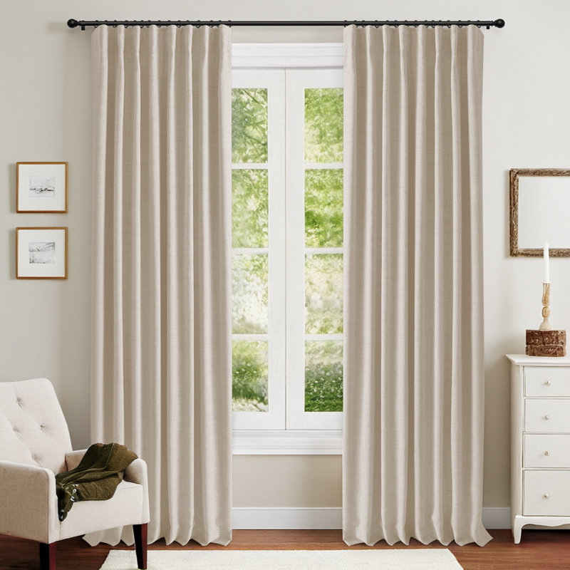 100% Blackout Curtains Linen Textured Solid Thermal Insulated Curtains & Drapes For Living Room Bedroom (50" Wide, Set Of 2)