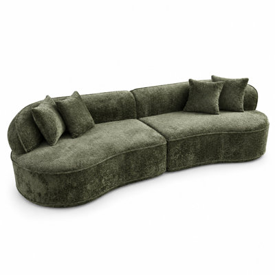Canapé modulaire incurvé de 114 po, canapé rembourré moderne pour 4 personnes avec silhouette arquée et design ouvert, vert