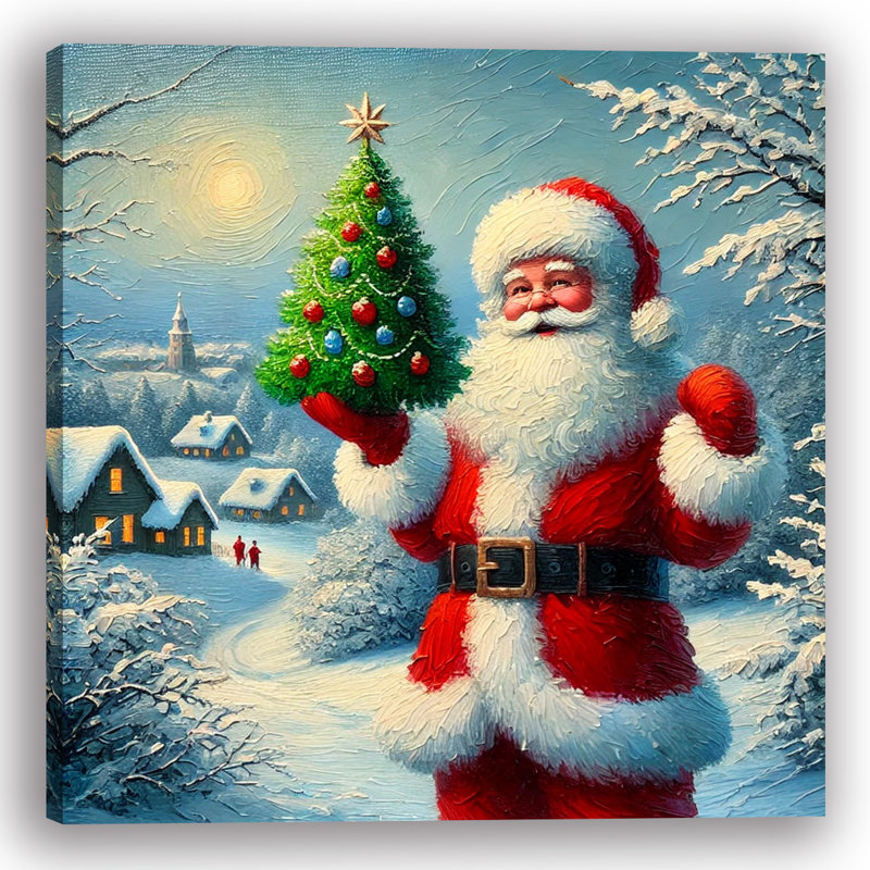 Yuletide Cheer: Santa Claus with Christmas Tree Canvas Wall Art, 20" H x 20" W