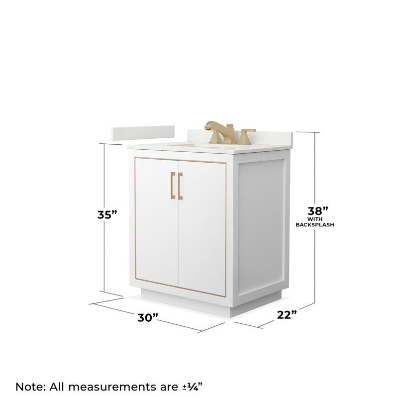 30'' W Single Vanity, White, White Quartz, Satin Bronze