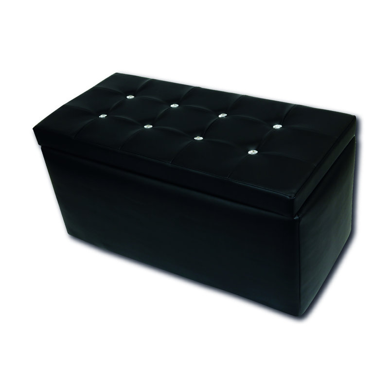Shakia 90cm Wide Rectangle No Pattern Ottoman with Storage, Black, Black