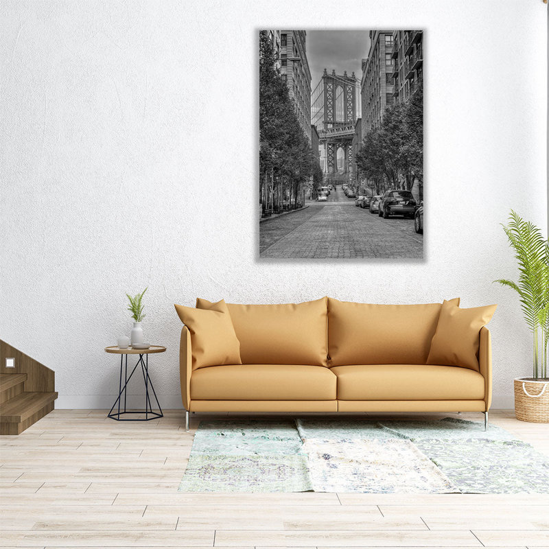«Manhattan Bridge, Brooklyn, New York noir et blanc», reproduction d'art sur toile, H 48 po x l 36 po