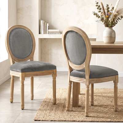 Amando 20" H Mid-Century King Louis Back Solid Wood Dining Side chairs, Light Gray, Velvet