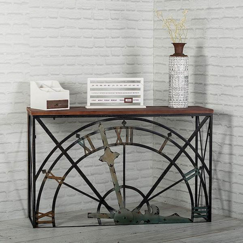 Table d'appoint demi-horloge avec tablette en bois