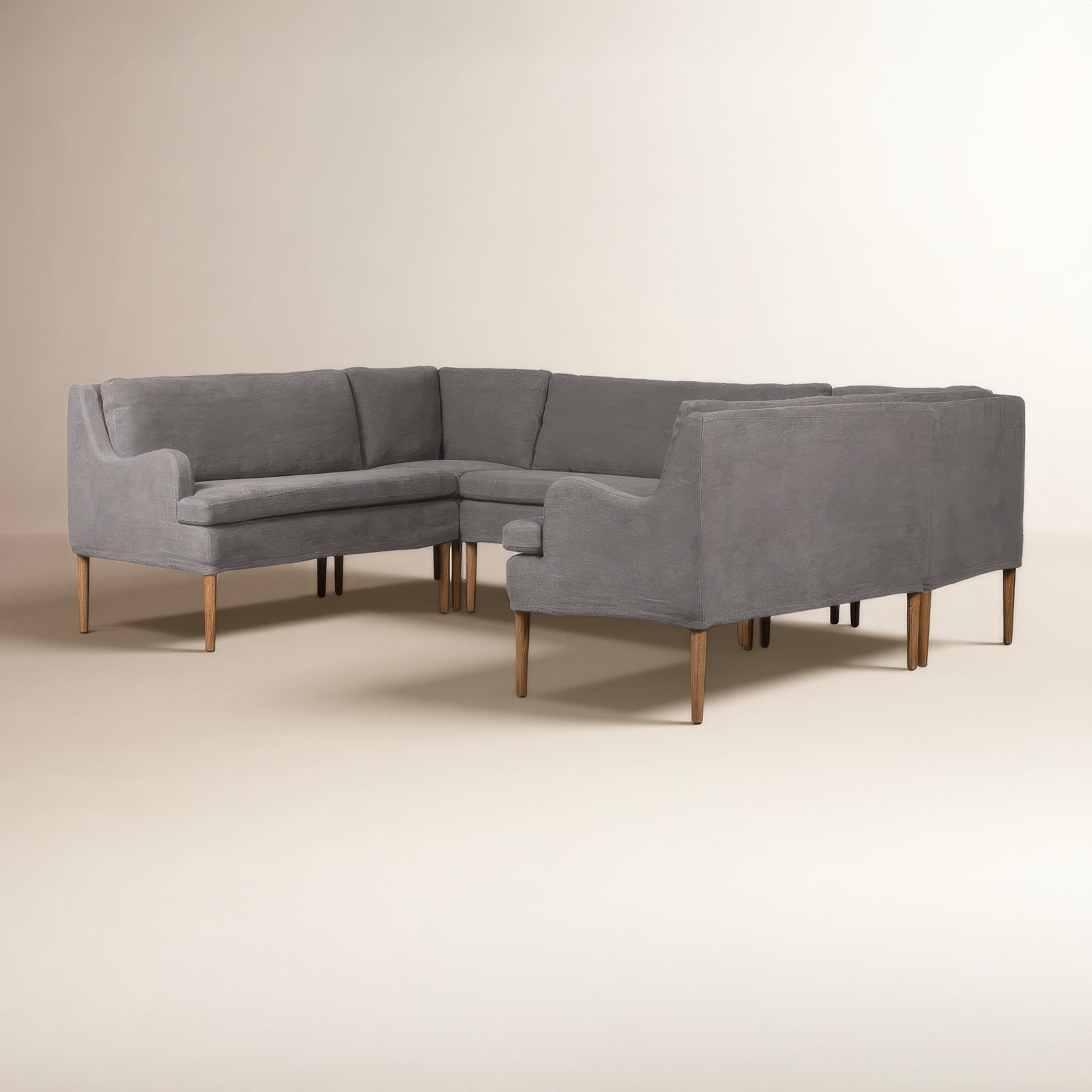 Aurelia Dining Banquette, Broadway Denim Linen, 34.5" H x 103" W x 76" D
