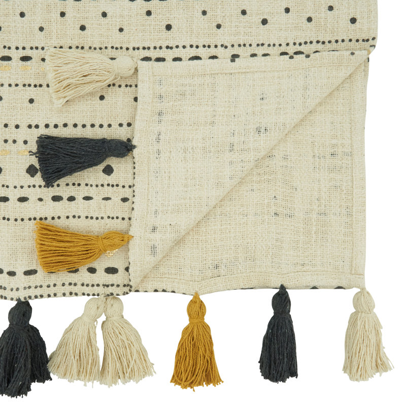 Multicolored Cotton Table Runner with Tassels and Geometric Design
