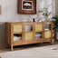 Buffet rétro à 4 portes avec portes en rotin artificiel et verre transparent-122565494