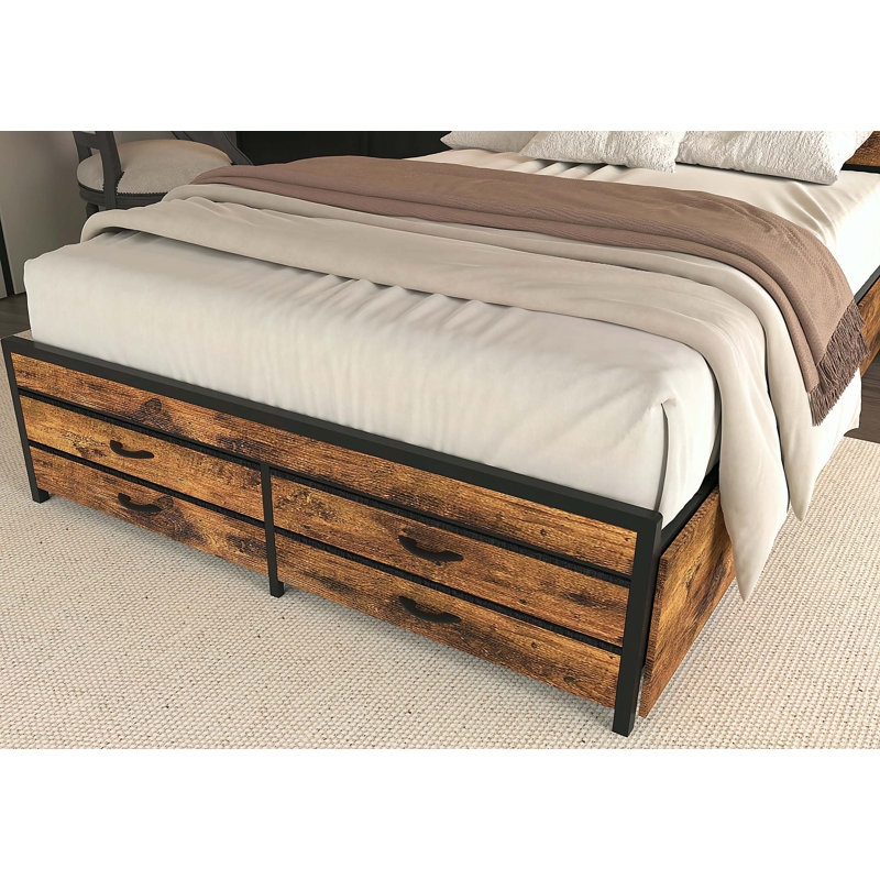 Size Bed Frame With 8 Storage Drawers, LED Headboard With Charging Station, Metal Platform Bed Frame, No Box Spring Needed, Noise-Free, Stable And Solid