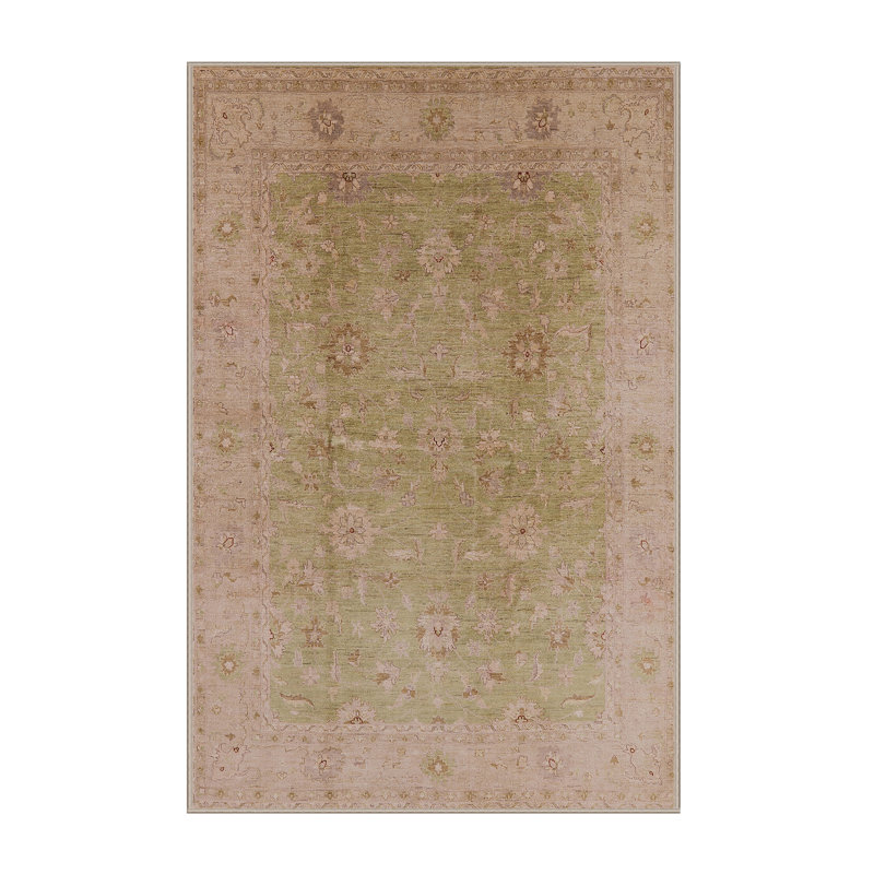 Tapis oriental ivoire / vert clair Stak, Rectangle 7 pi x 10 pi