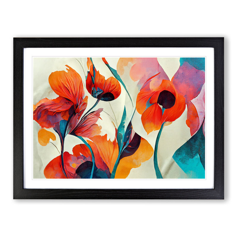 Artistic Floral Abstract Vol.5 - Single Picture Frame Print, 46cm H x 64cm W x 2cm D, Black Framed