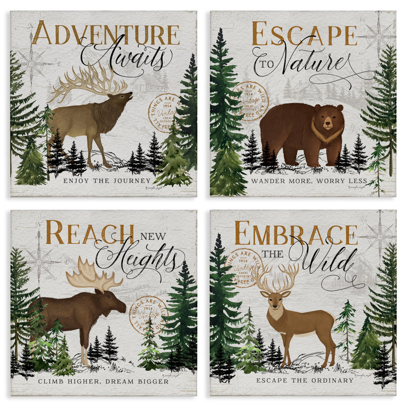 Ensemble de 4 toiles Ivory Pines Adventure Sayings, design par Jennifer Pugh