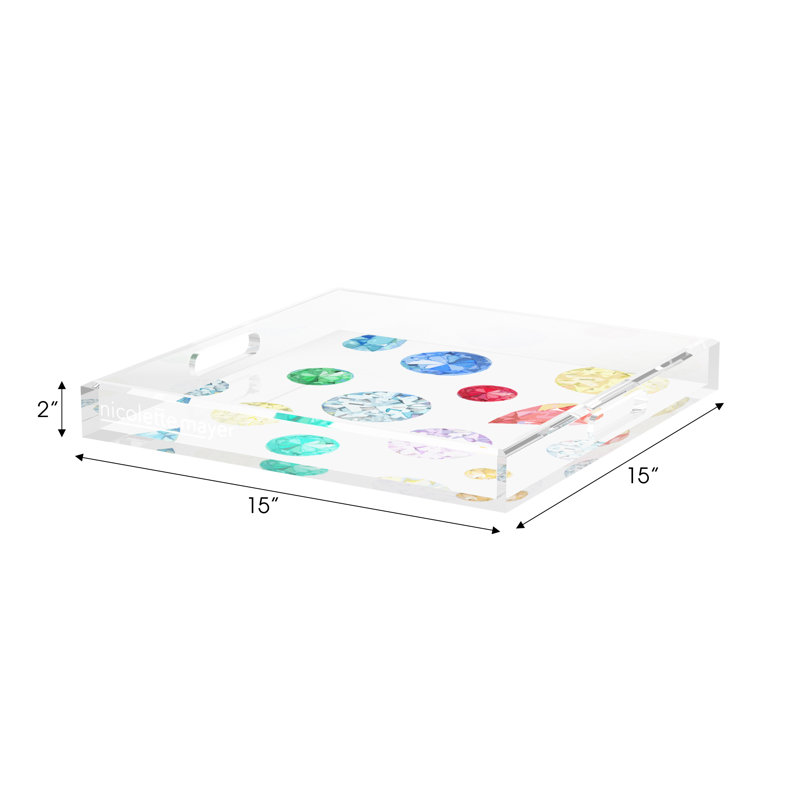 Jewel White Acrylic Square Decorative Tray, 15"W x 15"D x 2"H