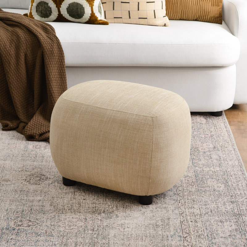 Overstreet 23" Wide Boucle Upholstered Ottoman, Duneagle Burlap Wheat Performance Linen Blend