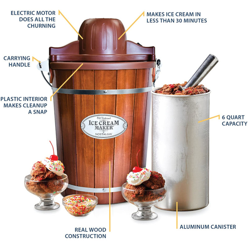 Nostalgia Dark Wood 6 Qt Automatic Ice Cream Maker