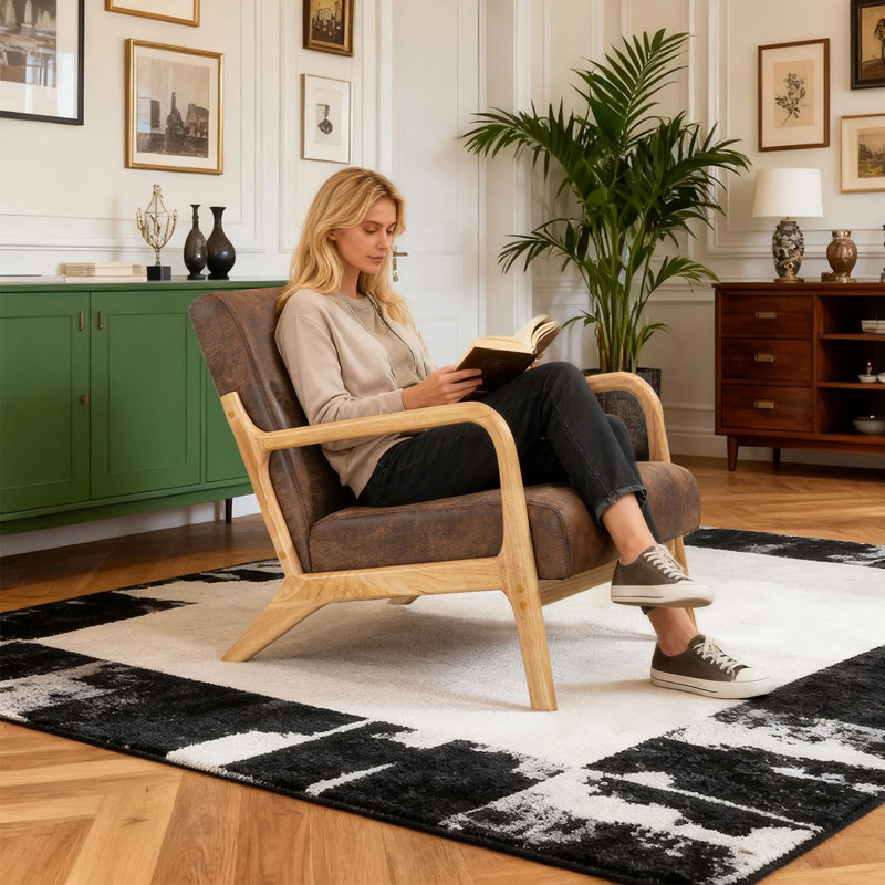 Fauteuil d'appoint Mid-Century moderne avec structure en bois et coussin de taille