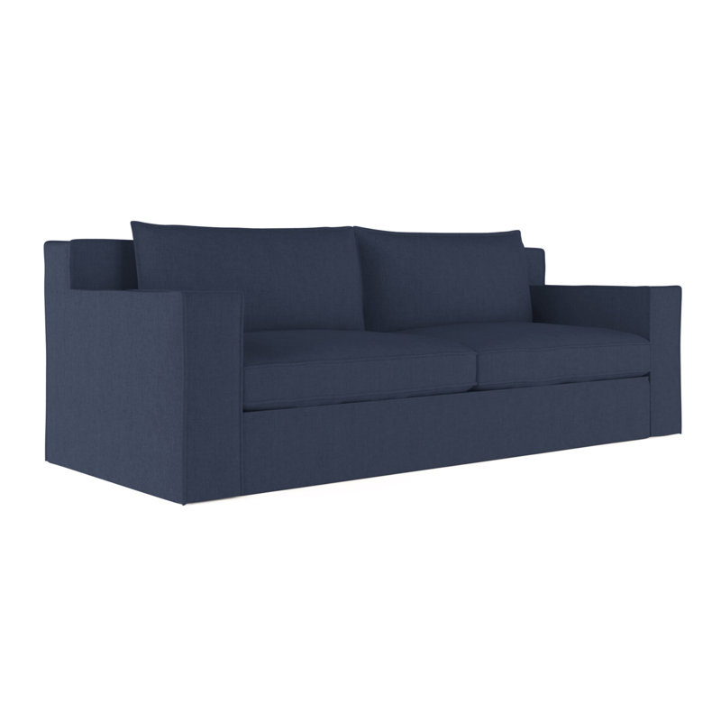 Causeuse Mulberry, Lin à tissage carré imprimé bleu, H 33 po x l 72 po x p 45 po, Ébène