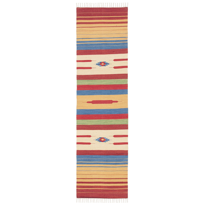 Tapis en coton tissé à la main Barefield, Tapis de couloir 2 pi 3 po x 9 pi