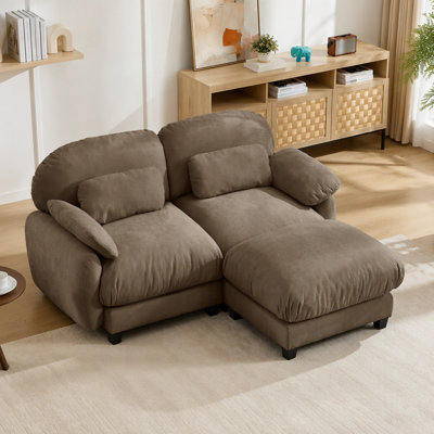 2 Seater L-Shaped Cloud Feel Sofa with Removable Ottoman, Cozy Chenille Modular Couch Set, Deep Seat Free Combination Furniture for Small Living Room,
